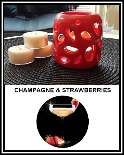 Amber Grove = Scented Soy Wax Tealight Candle - Champagne & Strawberries